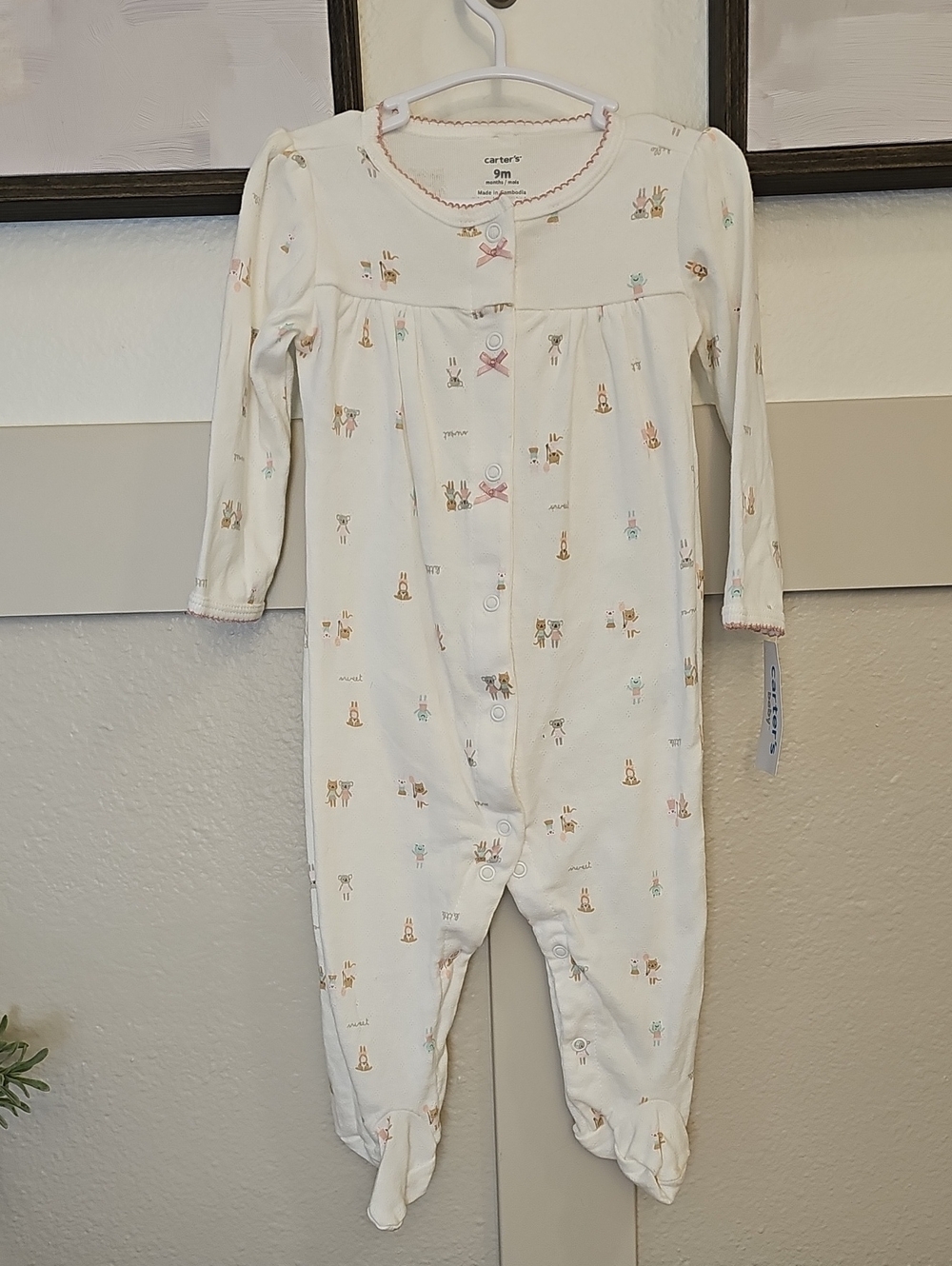 Carter's Cream Footed One-Piece with Pastel Animal Print